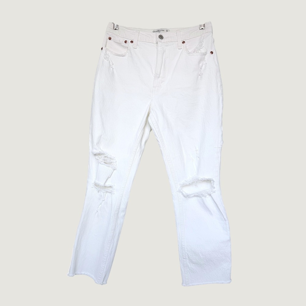 Abercrombie & Fitch White High Rise Skinny Distressed Jeans 28 6S Raw Hem